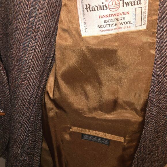 [VINTAGE] HARRIS TWEED - Scottish Wool Herringbone Stafford Jacket 43R Large Men - Picture 6 of 11